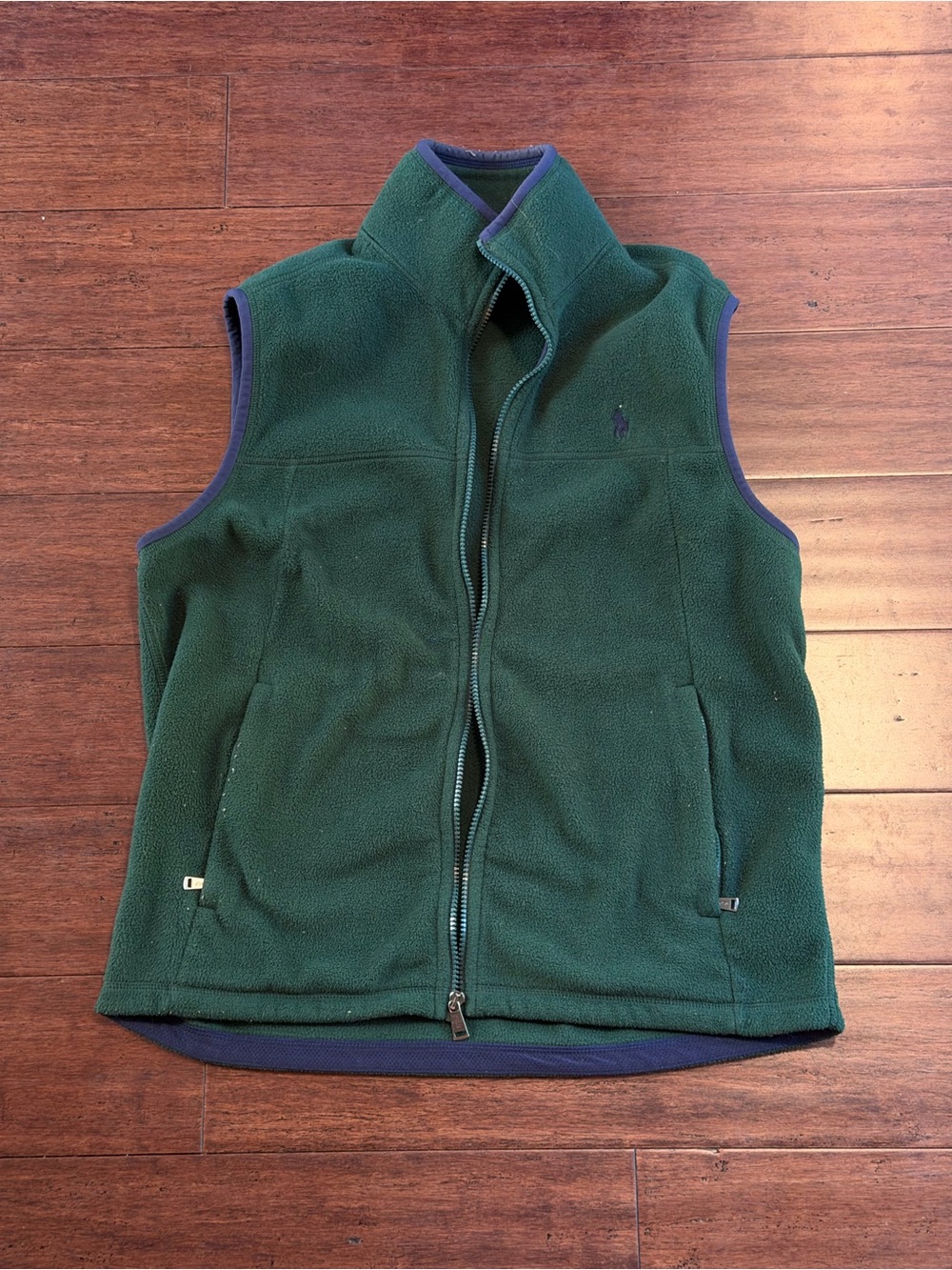 Polo Ralph Lauren Forest Green Fleece Vest with Navy Trim